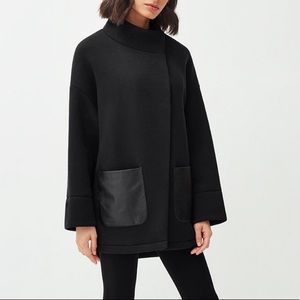 Cuyana Fleece High Low Jacket • Leather Pockets • Black • Medium Large